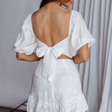 Alpha Tied Back Puff Sleeve Top White