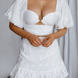 Alpha Tied Back Puff Sleeve Top White