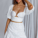 Alpha Tied Back Puff Sleeve Top White