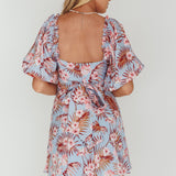 Alpha Cut-Out Bodice Mini Dress Floral Blue