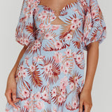 Alpha Cut-Out Bodice Mini Dress Floral Blue