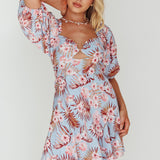 Alpha Cut-Out Bodice Mini Dress Floral Blue