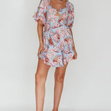 Alpha Cut-Out Bodice Mini Dress Floral Blue