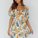 Alpha Cut-Out Bodice Mini Dress Floral White