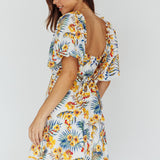 Alpha Cut-Out Bodice Mini Dress Floral White