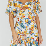Alpha Cut-Out Bodice Mini Dress Floral White
