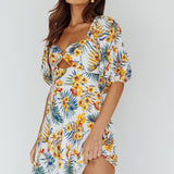 Alpha Cut-Out Bodice Mini Dress Floral White