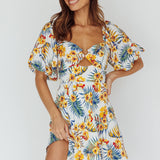 Alpha Cut-Out Bodice Mini Dress Floral White