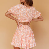 Your Moment Cut-Out Waist Dress Floral Orange