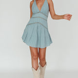 Arisha Open Back A-Line Mini Dress Sage