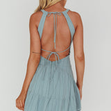 Arisha Open Back A-Line Mini Dress Sage