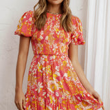 Crystal Shores Shirred Bust Mini Dress Floral Orange
