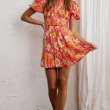 Crystal Shores Shirred Bust Mini Dress Floral Orange