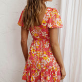 Crystal Shores Shirred Bust Mini Dress Floral Orange