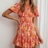 Crystal Shores Shirred Bust Mini Dress Floral Orange