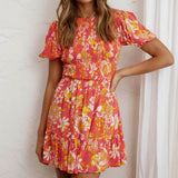 Crystal Shores Shirred Bust Mini Dress Floral Orange