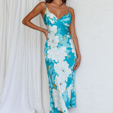 Infinity Pintuck Bust Midi Dress Flower Teal
