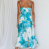 Infinity Pintuck Bust Midi Dress Flower Teal
