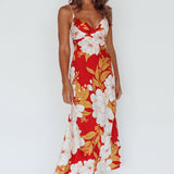 Infinity Pintuck Bust Midi Dress Flower Red