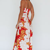 Infinity Pintuck Bust Midi Dress Flower Red