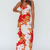 Infinity Pintuck Bust Midi Dress Flower Red