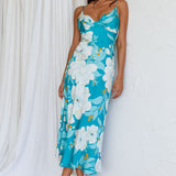 Infinity Pintuck Bust Midi Dress Flower Teal