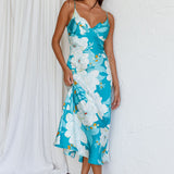 Infinity Pintuck Bust Midi Dress Flower Teal