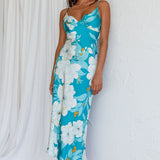 Infinity Pintuck Bust Midi Dress Flower Teal