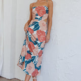 Sunday Bliss Tie-Up Back Cowl Neck Midi Dress Flower Red