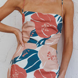 Sunday Bliss Tie-Up Back Cowl Neck Midi Dress Flower Red