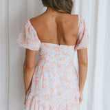 Cross My Heart V-Bust Frill Mini Dress Floral Orange