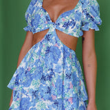 Orianthi Cut-Out Waist Mini Dress Floral Blue