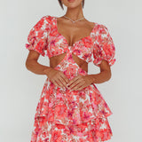 Orianthi Cut-Out Waist Mini Dress Floral Pink