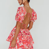 Orianthi Cut-Out Waist Mini Dress Floral Pink