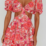 Orianthi Cut-Out Waist Mini Dress Floral Pink