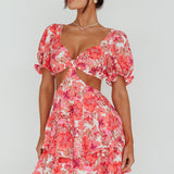 Orianthi Cut-Out Waist Mini Dress Floral Pink