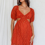 Feelin' Good Cut-Out Waist Lace Dress Rust