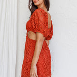 Feelin' Good Cut-Out Waist Lace Dress Rust