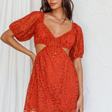 Feelin' Good Cut-Out Waist Lace Dress Rust