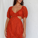 Feelin' Good Cut-Out Waist Lace Dress Rust