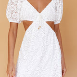 Feelin' Good Cut-Out Waist Lace Dress White