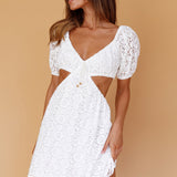 Feelin' Good Cut-Out Waist Lace Dress White