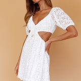 Feelin' Good Cut-Out Waist Lace Dress White