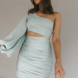 Follow Your Heart One-Shoulder Mini Dress Sage