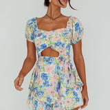 Whimsical Cut-out Bodice Romper Floral Blue