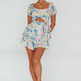 Whimsical Cut-out Bodice Romper Floral Blue