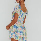 Whimsical Cut-out Bodice Romper Floral Blue