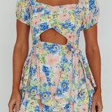 Whimsical Cut-out Bodice Romper Floral Blue