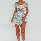 Whimsical Cut-out Bodice Romper Floral Blue