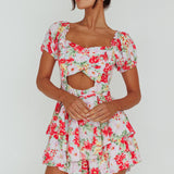 Whimsical Cut-out Bodice Romper Floral Pink